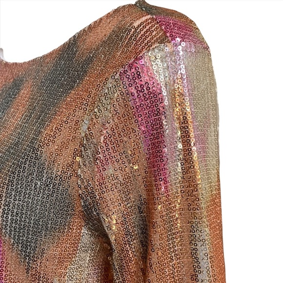 H&M women sequin lined dress Sz 4 gold pink yellow green lined - Picture 3 of 6